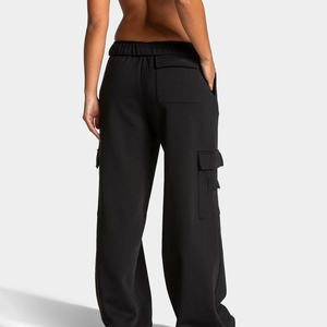 <b>Women's</b> <b>Black</b> Loose Cargo Sweatpants Elastic Waist Fleece Full Length Casual Pants <b>With</b> Utility <b>Pockets</b> Autumn Wear - Product Image 3