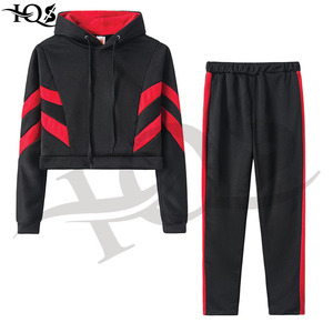 <b>Women's</b> Black Yellow Eco-Friendly Fleece Hooded Crop Top Pants <b>Suits</b> Casual Full Length Regular Fit Autumn Wear - Product Image 5