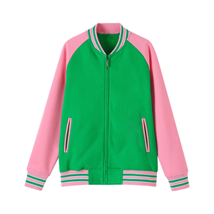 Chaqueta Varsity de Felpa Bicolor Verde Manzana y Rosa AKA - Reversible con Letras de Chenilla Personalizadas, Estilo Soroty para Mujer - Product Image 6