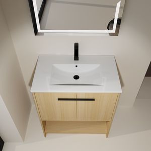 Mobile Bagno Freestanding da 30 Pollici con Lavabo in Ceramica, 2 Ante con Chiusura Ammortizzata, Mobile in Compensato - Mobili Bagno - Product Image 5