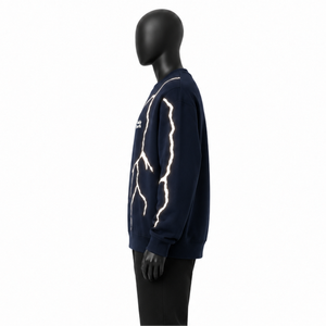 Sudadera de Cuello Redondo de Algodón Grueso para Hombre con Logotipo Personalizado, Sudadera Urbana con Estampado Gráfico de Rayos, Sudadera Unisex con Forro Polar Reflectante - Product Image 2