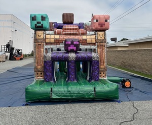 Tobogán Comercial con Temática de <span class=keywords><strong>Minecraft</strong></span>, Pista de Obstáculos, Escaleras de Escalada y Doble Tobogán para Fiestas Infantiles - Product Image 3