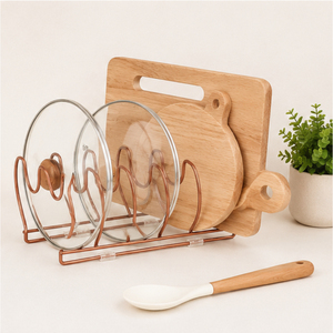 Estante de Cocina Moderno con Acabado en Cobre, Organizador de Sartenes y Tapas, Estante de Almacenamiento para Encimera, para Sartenes y Utensilios para Hornear - Product Image 4