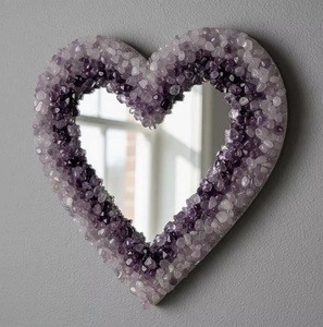 กระจกคริสตัลอเมทิสต์ทำมือ กระจกหินบำบัด ของตกแต่งบ้าน กระจกแต่งหน้าอเมทิสต์ธรรมชาติ ของขวัญเสริมสิริมงคลสำหรับบ้าน - Product Image 3