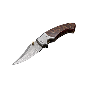 Cuchillo de bolsillo personalizado de acero de Damasco con punta de cuchillo, mango de madera y pomo para el pulgar, cuchillos plegables a precio mayorista - Product Image 1