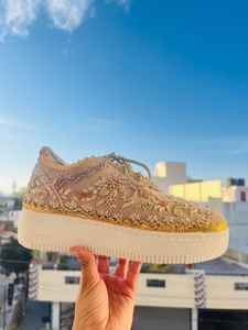 Tendance : Baskets compensées pour femme, argentées, brodées de perles, à plateforme haute, à motifs floraux et de paillettes, pour mariages, fêtes, décontractées et la marche - Product Image 4