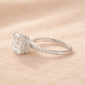 Elegant Design 925 Moissanite <b>Cushion</b> Cut Hidden Halo Engagement <b>Ring</b> in Sterling Silver White Gold Plated <b>Ring</b> for Women's. - Product Image 5