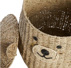 Cute Bear Shaped Seagrass Storage <b>Basket</b> <b>with</b> <b>Lid</b> Handwoven Animal Toy Organizer Bin <b>with</b> Ears Creative Nursery Decor - Product Image 2