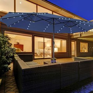 15 Feet Twin Patio Umbrella with 48 Solar LED <b>Lights</b> for Your Outdoor <b>Space</b> - Product Image 3