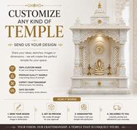 Temple de Pooja Traditionnel Spacieux en Marbre Blanc Makrana Écologique et Durable, Personnalisé avec Détails Dorés pour la Maison