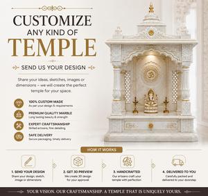 Premium White Marble <b>Mandir</b> for Home with Gold Detailing Traditional Pooja Temple Design Traditional Indian temple Spacious - Product Image 4