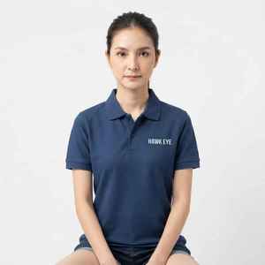 เสื้อโปโลผ้าฝ้ายสีน้ำเงินกรมท่าสำหรับผู้หญิง แขนสั้น ปักตัวอักษรด้านหน้า สไตล์ลำลอง - Product Image 5