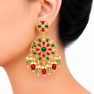 Antique <b>Gold</b> Plated Brass Indian Kundan Meenakari Ethnic Women's Drop <b>Earrings</b> for Party Wholesale Bulk Supplier - Product Image 2