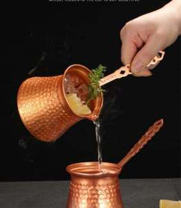 Copper Turkish Coffee Pot Cezve Ibrik With Spoon Traditional Design Hand Hammered Metal Coffee <b>Maker</b> - Product Image 4
