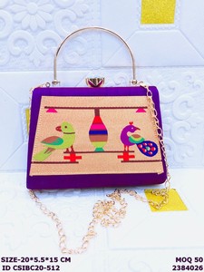 Handmade Velvet Clutch with Colorful Bird <b>Embroidery</b> | Designer Metal <b>Frame</b> Sling Bag for Women | Ethnic Party & Wedding Handbag - Product Image 4