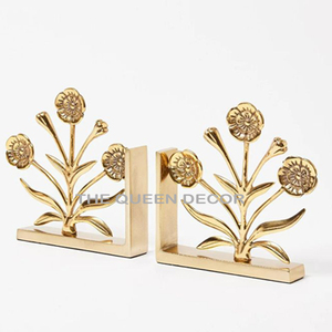 Top Simple Stylish Aluminum Metal Handicraft Golden Finished Decorative Bookend Set Of 2 For Home And Office - Product Image 2
