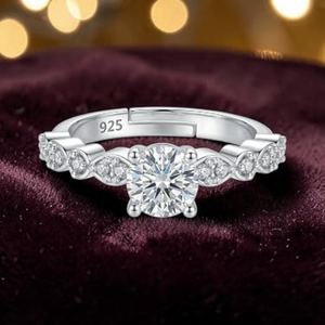 Bague de fiançailles et alliance en argent sterling 925 avec moissanite, plaqué or blanc, sertissage griffe, bijoux pour femme - Product Image 3