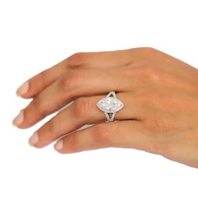 Anillo de Boda de Oro Sólido 10K 14K 18K con Diamantes Cultivados en Laboratorio y Moissanita, Corte Marquesa y Redondo, con Halo y Vástago Dividido, Venta al por Mayor - Product Image 6