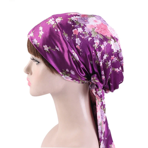 Nouveau bonnet de nuit en satin pour femme avec nœud, bonnet de sommeil en soie, bonnets chimio, bonnets pour le cancer, bonnet pour cheveux longs, foulard, bandana, couvre-chef - Product Image 1