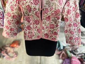 Floral Printed <b>Quilted</b> Cotton <b>Jacket</b> With Mandarin Collar Single Button Closure Women's Short Sleeve Spring Style GIFT FOR HER - Product Image 3