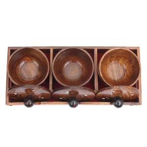 Wooden <b>Spice</b> <b>Jar</b> Set With Lid Handcrafted Traditional Chinese Design Airtight Kitchen Storage 3 Pieces Round Divided Tray - Product Image 4