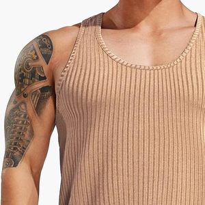 เสื้อกล้ามออกกำลังกายผู้ชายผ้าคอตตอนริบคุณภาพสูง ระบายอากาศได้ดี สีดำ สีเทา เสื้อกล้ามถักขายส่งจากโรงงาน - Product Image 5