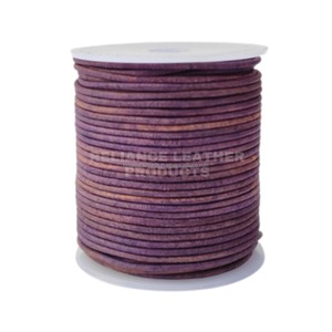 Cuentas de cordón de cuero redondas Vintage antiguas de 3mm en violeta para joyería de cuero hecha a mano y componentes de accesorios - Product Image 1