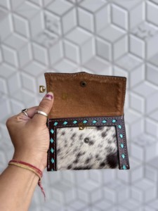 Hand Tooled Carving Western Hair on Hide Fur Leather <b>Small</b> Wristlet Coin <b>Purse</b> Multi Uses Mini Wallet for Women Western Gifts - Product Image 5