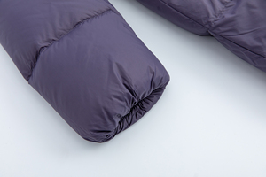 Long <b>Quilted</b> Puffer <b>Jacket</b> Hooded Full Sleeve Winter Coat Purple Polyester Wadding Zipper Closure - Product Image 3