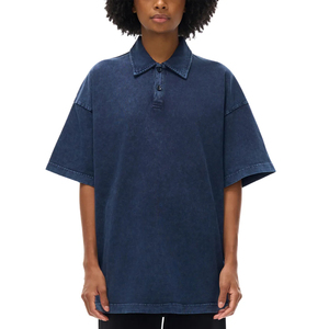 OEM Wholesale 100% Cotton Men's Oversized Acid Washed Vintage <b>T</b> Shirt Stand Collar Custom Logo Manufacturer - Product Image 1