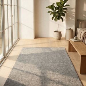Tapis d'intérieur moderne en laine gris clair, tufté à la main, style géométrique nordique, à poils moyens, pour la décoration du salon - Product Image 1