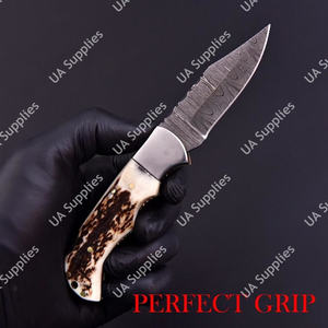 Mejor Cuchillo Plegable de Damasco Forjado a Mano con Patrón Retorcido y Mango de Cuerno de Ciervo, Plegable para Supervivencia, Caza, Camping, EDC - Product Image 4