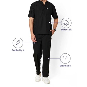 <b>Women</b> <b>Black</b> <b>Scrub</b> Set Polyester Rayon Spandex Hospital Uniforms V-Neck Top Pants Breathable Comfortable Stretch Custom Designs - Product Image 4