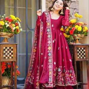 Traje ANARKALI PLAZZO DUPATTA con bordado de hilo de seda GMY pesado y lentejuelas, estilo vintage, largo hasta el suelo, de secado rápido, ideal para fiestas. - Product Image 1