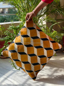 Funda de cojín de piel de vaca con parche de cuero auténtico, cubierta de cojín de piel con estilo para decoración del hogar - Product Image 4