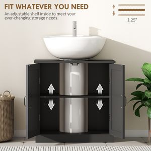 Mobile Bagno con Lavabo in PVC Nero Regolabile, Combinazione Mobiletto e Lavabo su Piedistallo per Uso Alberghiero - Product Image 6