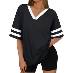 Camisetas de gran tamaño Queen de moda para mujer, camisetas de verano de entrenamiento transpirables con cuello de pico de manga corta, camisetas de bloque de Color Y2K holgadas informales - Product Image 4
