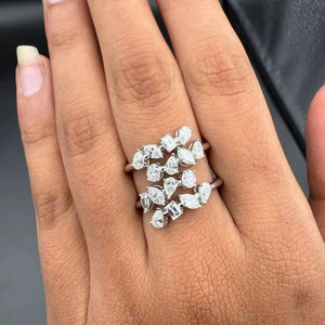 Anillo de Dos Bandas con Racimo de Diamantes de Moissanita de Múltiples Formas, Diseño Creativo, Unisex, Plata 925 Original, Regalo de Boda para Pareja - Product Image 1