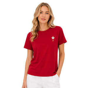 Camiseta Casual con Adornos de Perlas y Flores, Cuello Redondo, Manga Corta, Holgada, Blusa de Verano Minimalista y Lujosa para Mujer - Product Image 1