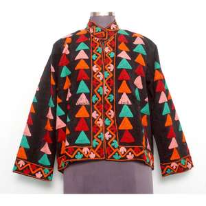 Veste Courte Décontractée pour Femme, Broderie Florale Boutonnée, Faite Main, Écologique, Style Plage, Hiver - Product Image 1