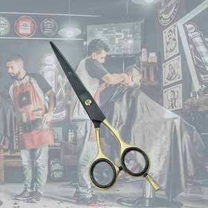 Ciseaux de coiffure professionnels pour barbe et moustache, en acier inoxydable, lame tranchante, pour droitiers, usage en salon, manche moyen, finition dorée - Product Image 4
