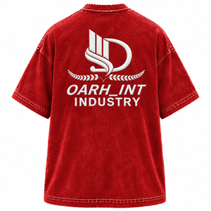 OARH_INT INDUSTRY เสื้อยืดผู้ชายวินเทจวอชซ์คอกลมแขนสั้นผ้าฝ้ายขนาดพลัสพร้อมโลโก้ - Product Image 2