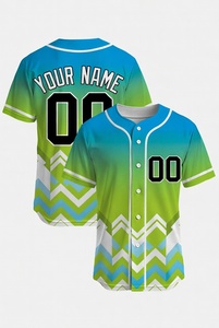 Camiseta de Béisbol Sublimada Personalizada con Diseño Chevron Verde y Azul, Uniforme de Equipo con Botones para Hombre, Camisa Deportiva Atlética que Absorbe la Humedad - Product Image 4