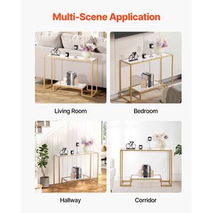 Modern 2-Tier Rectangle Console <b>Table</b> with Tempered Glass Top and Iron Legs Golden <b>Sofa</b> <b>Side</b> <b>Table</b> and Desk - Product Image 6