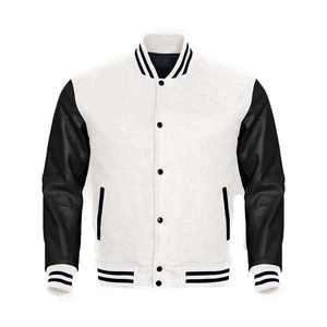 Custom Design White Leather Sleeves Black Wool Eco-Friendly Quick Dry Winter College Varsity Jackets Front Logo <b>Men</b> - Product Image 1