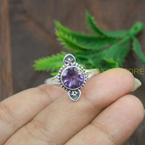 Anillo de Amatista Natural, Plata de Ley 925, Diseño Hecho a Mano con Cuentas, Corte Redondo, Gema Púrpura, Anillo para Mujer, Joyería Boho, Venta al Por Mayor - Product Image 5