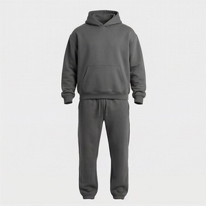 Ensemble de survêtement unisexe gris à capuche, couleur unie, décontracté, sweat-shirt et pantalon avec cordon de serrage, 100 % coton - Product Image 1