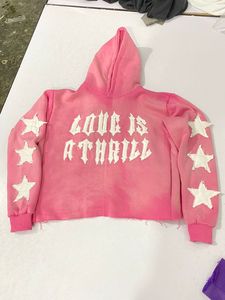 เสื้อฮู้ดครอปสีชมพูขายดี แต่งลายปักแบบดิสเทรส สไตล์ยูนิเซ็กส์ ทรงโอเวอร์ไซส์ เหมาะสำหรับใส่ในฤดูใบไม้ผลิ - Product Image 2