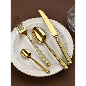 Ensemble de couverts décoratifs faits à la main en acier inoxydable couleur argent/or pour le dîner, fourniture exceptionnelle de cuisine d'hôtels avec fourchettes en métal - Product Image 3