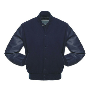 <b>Men's</b> Blue <b>White</b> Varsity <b>Jacket</b> Preppy Style Regular Fit Turn-down Collar Button Closure wool Shell Autumn Wear - Product Image 4